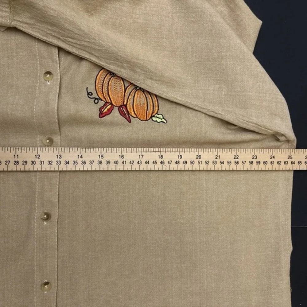 Country Store Women's Tan Button Up‎ Shirt Embroidered Pumpkins Fall Size 2X